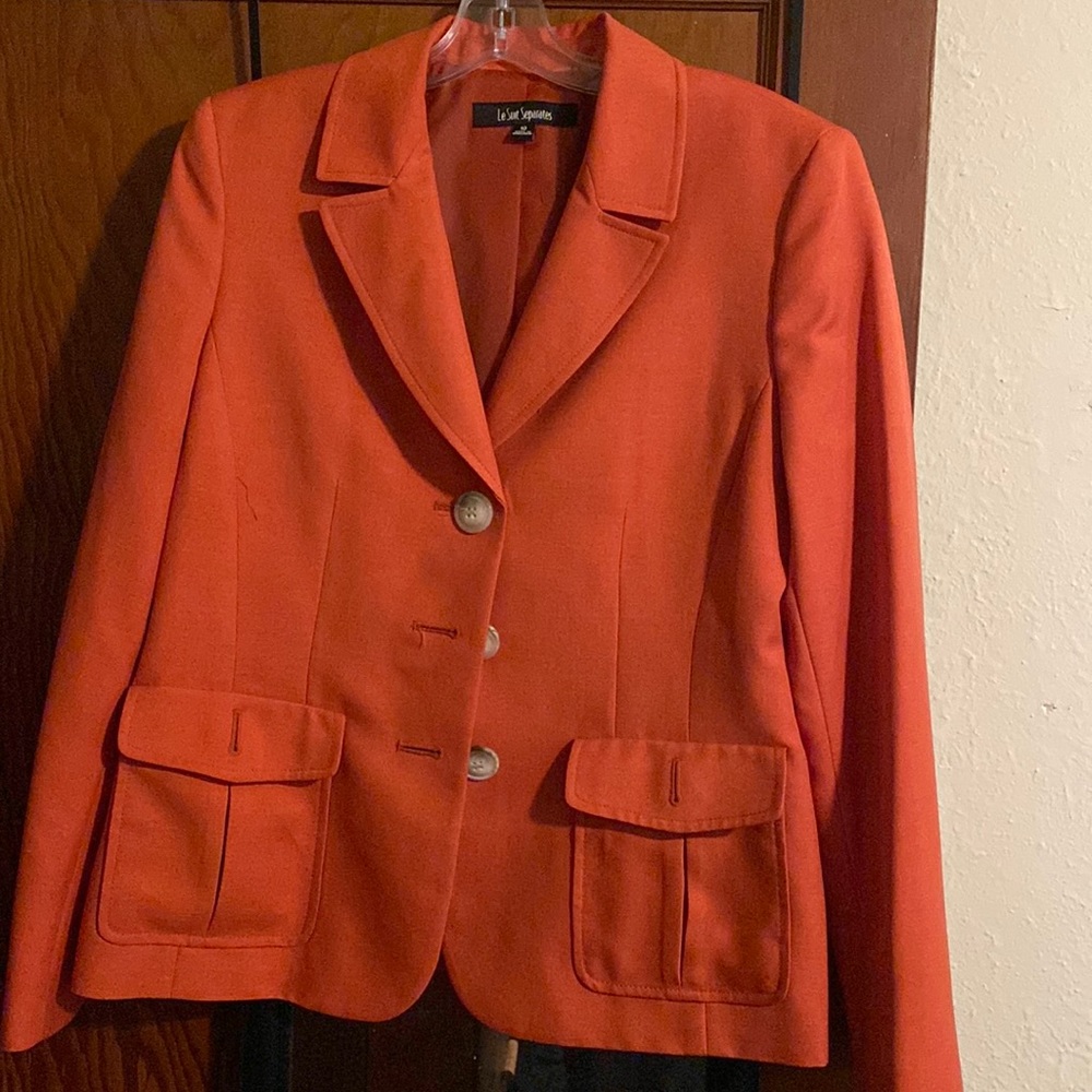 Orange le suit jacket with pockets size 10